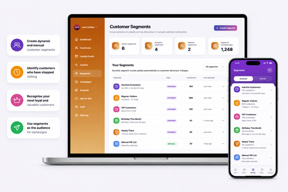 Customer segments displayed in the Loyalty business dashboard